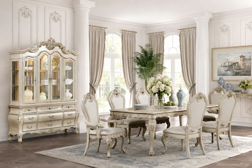 Bellavita Court Antique White 7-Piece Formal Ornate Dining Set