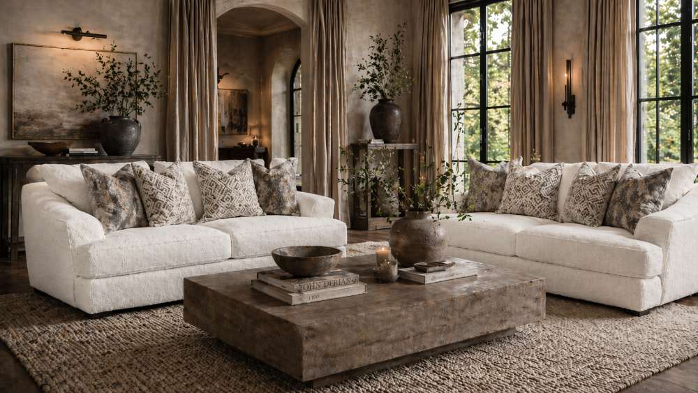 Belmont Contemporary Luxe Off-White Boucle Sofa and Loveseat Set