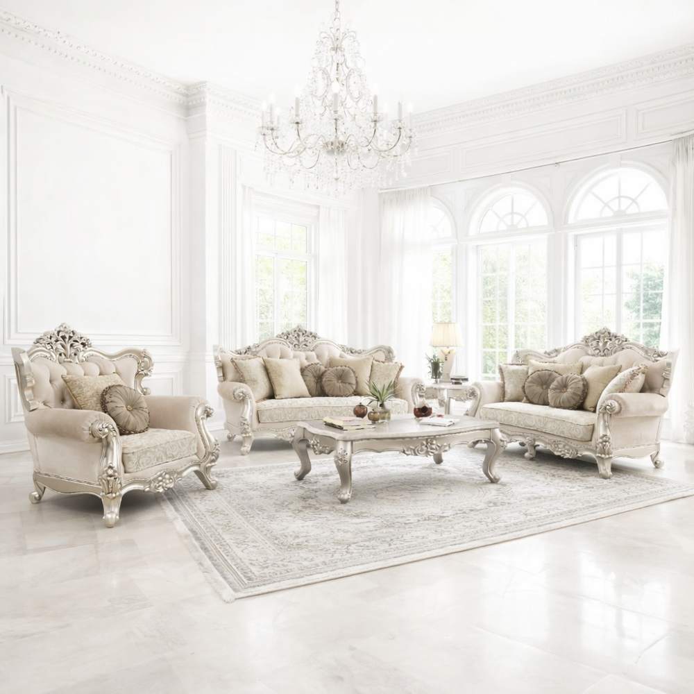 Bently Formal Ornate Living Room Set with Champagne Trim Bently Formal Ornate Living Room Set with Champagne Trim