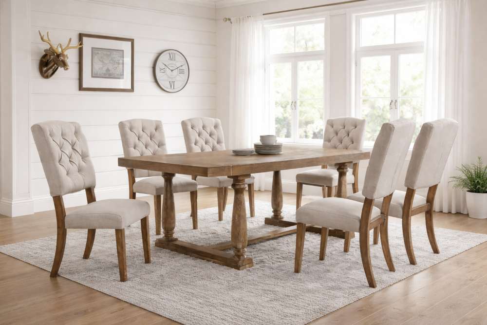 Bernard Modern Rustic 7-Piece Dining Room Set in Weathered Oak Bernard Modern Rustic 7-Piece Dining Room Set in Weathered Oak