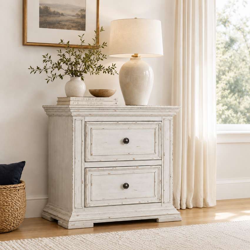 Big Valley Farmhouse Country Bedroom Set in Distressed Whitestone