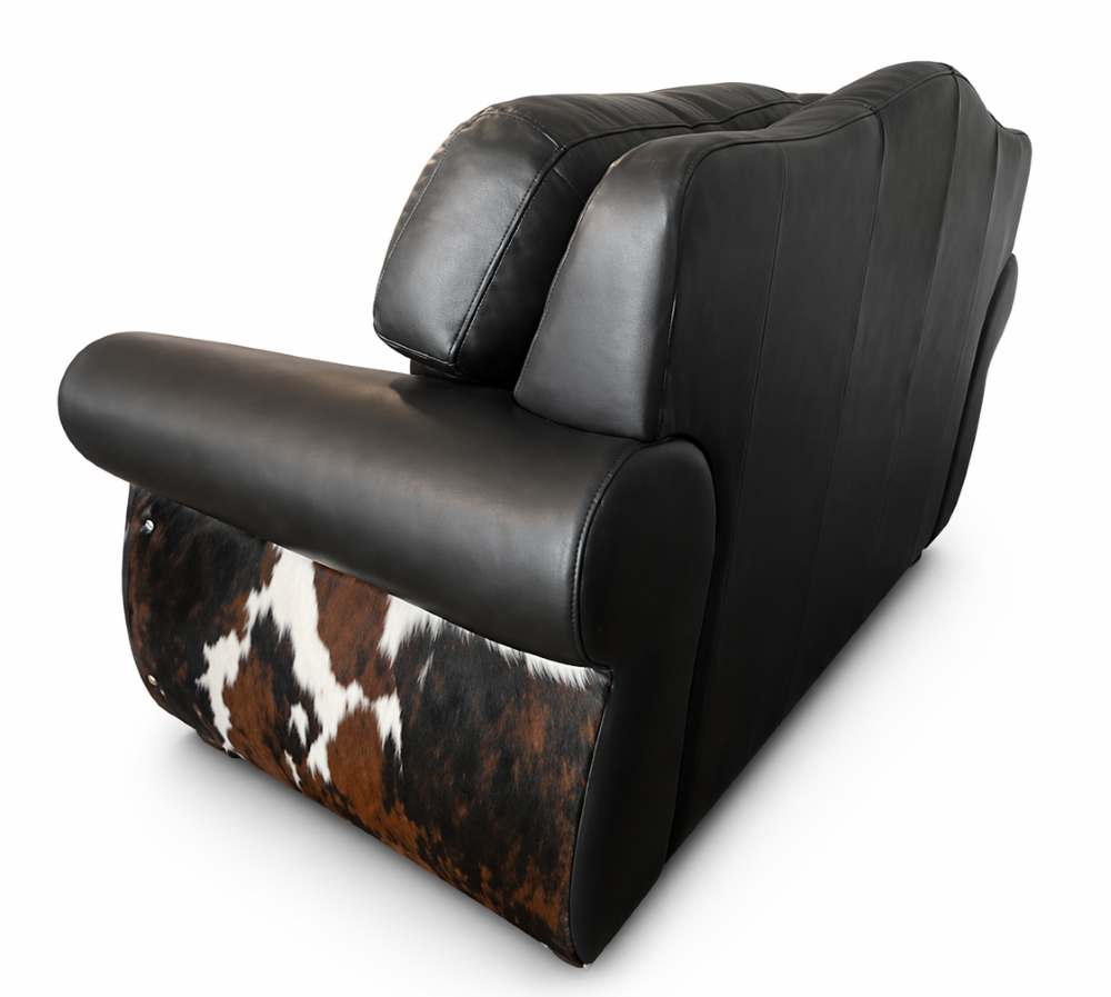 Dallas Black Top Grain Leather Western Sofa with Cowhide