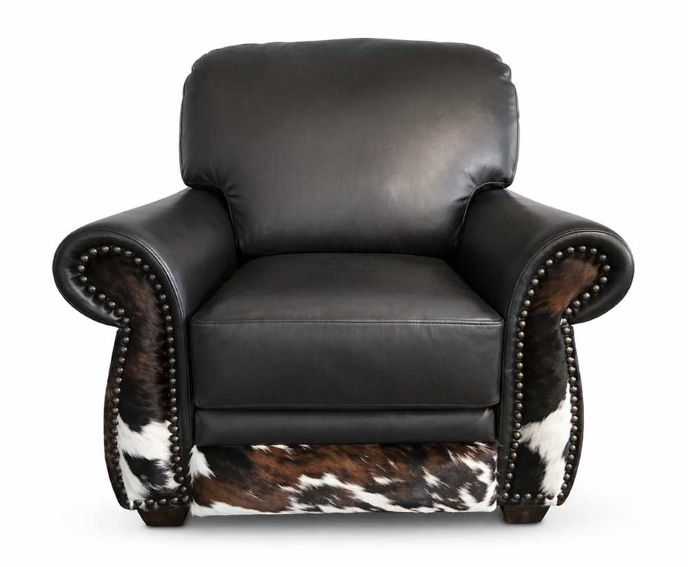 Dallas Black Top Grain Leather Western Sofa with Cowhide