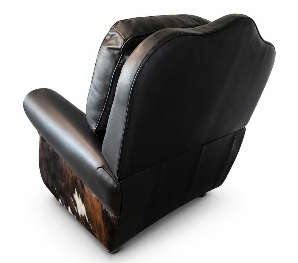 Dallas Black Top Grain Leather Western Sofa with Cowhide