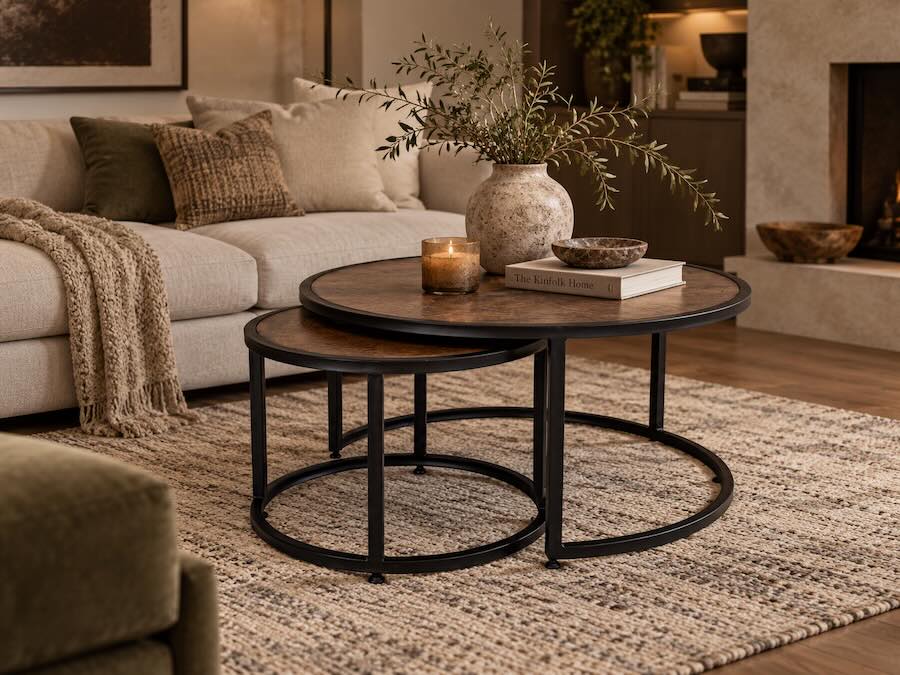 Blackburn Hand-Hammered Copper Top 2-Piece Nesting Coffee Table Set