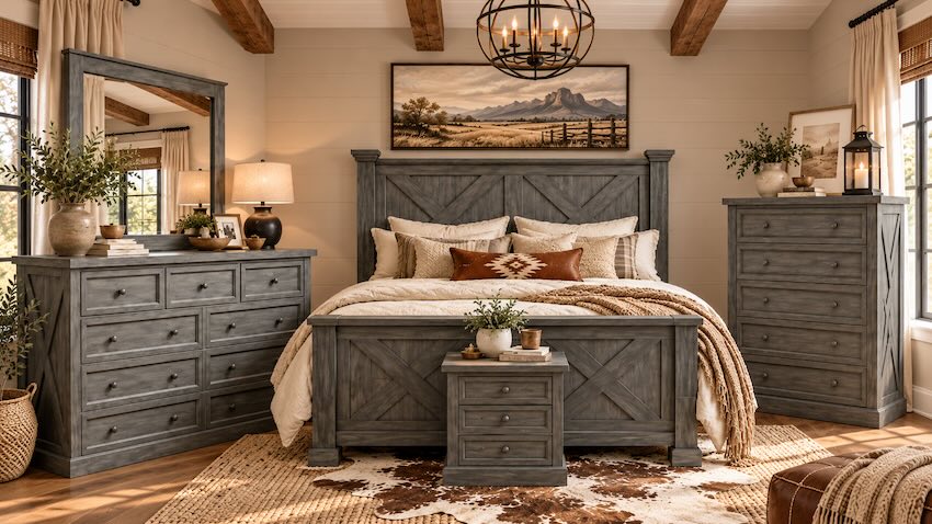 Blanco Creek Rustic Grey Farmhouse Bedroom Set