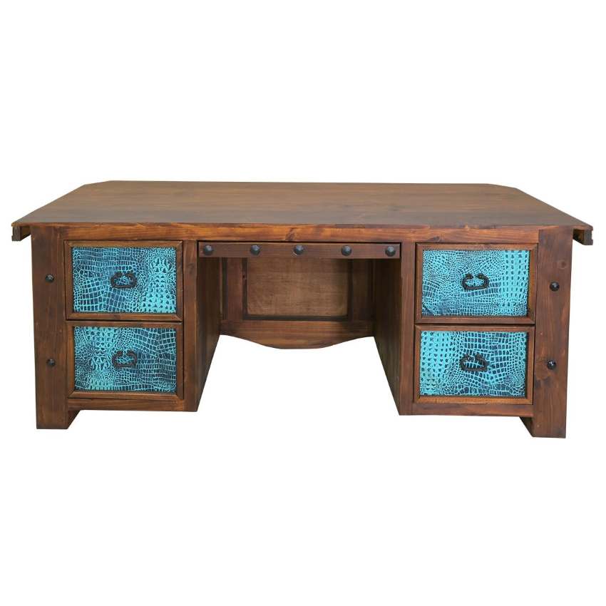 Blue Mesa Western Rustic Executive Desk with Croc Leather & Cowhide
