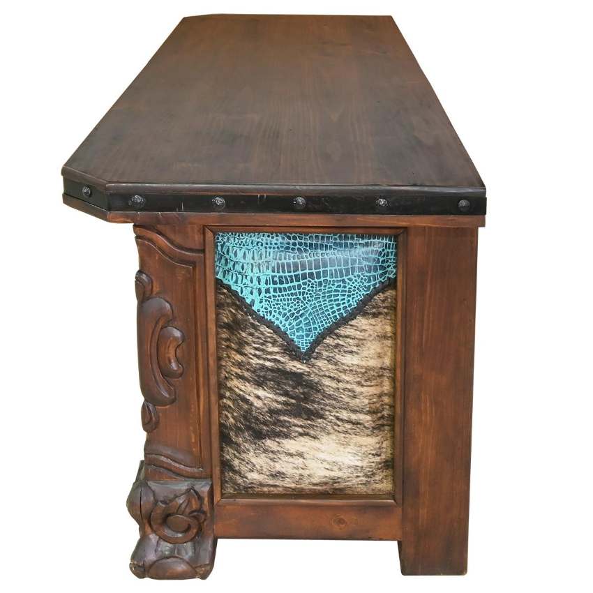 Blue Mesa Western Rustic Executive Desk with Croc Leather & Cowhide