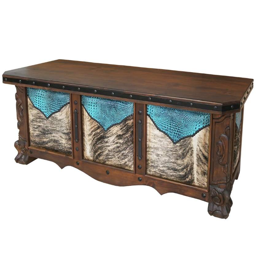 Blue Mesa Western Rustic Executive Desk with Croc Leather & Cowhide
