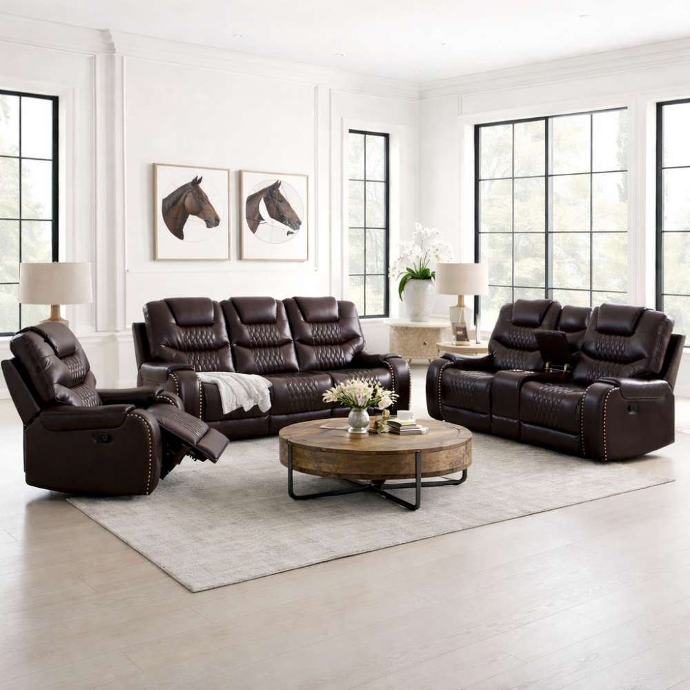Braylon Brown Reclining Sofa Set with Luxury Western Flair