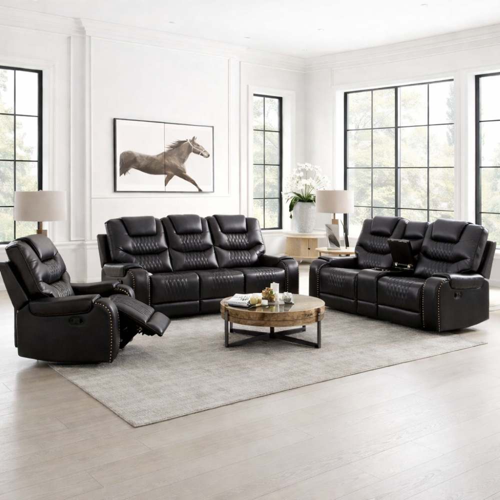 Braylon Dark Grey Reclining Sofa Set with Luxury Western Flair