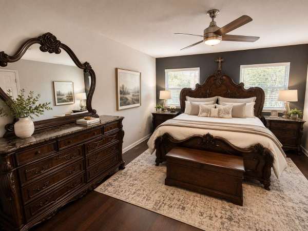 Brayton Traditional Bedroom Set with Marble Tops