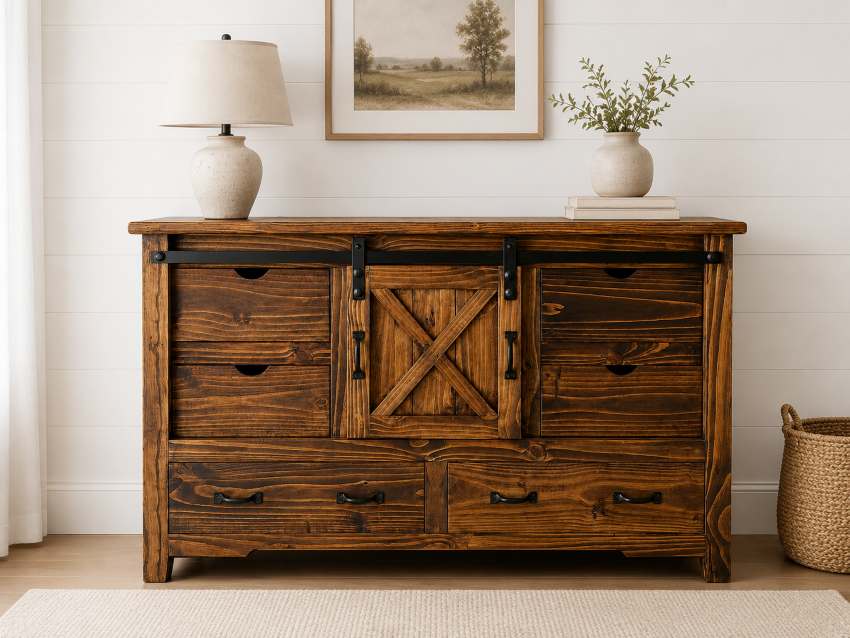 Brazos Barn Door Farmhouse Rustic 4-Piece Bedroom Set