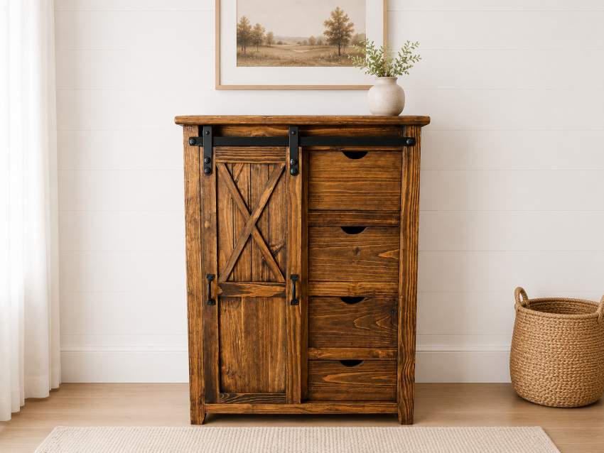 Brazos Barn Door Farmhouse Rustic 4-Piece Bedroom Set