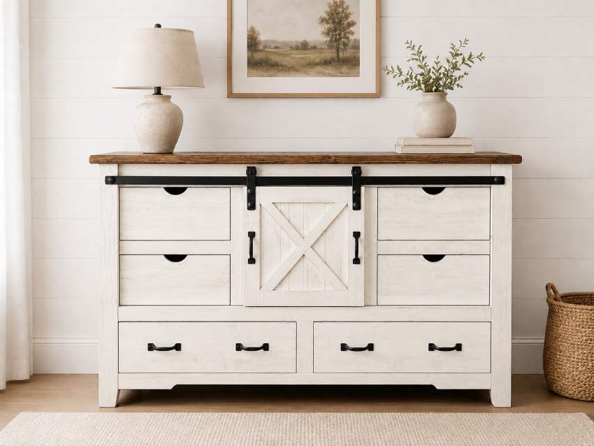 Brazos Barn Door White Farmhouse Rustic Bedroom Set