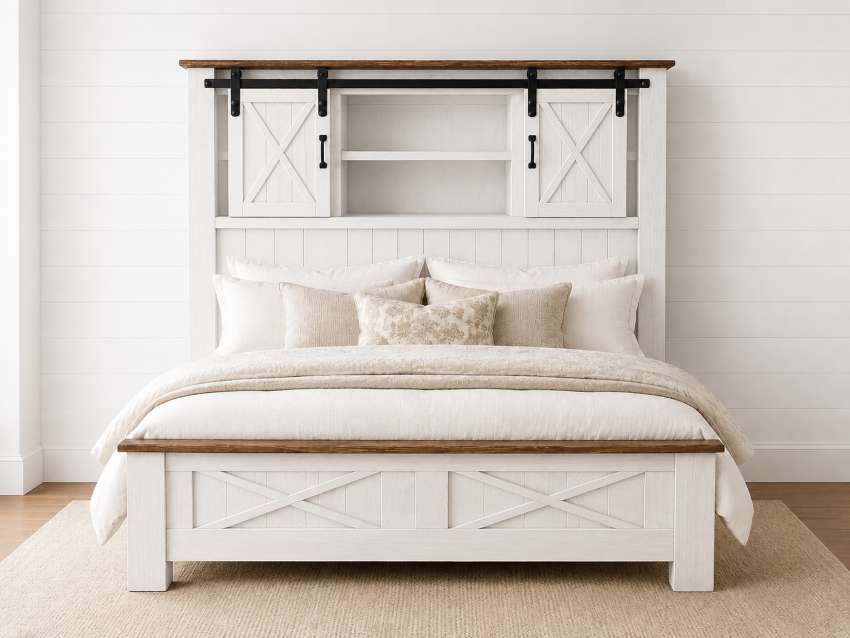 Brazos Barn Door White Farmhouse Rustic Bedroom Set