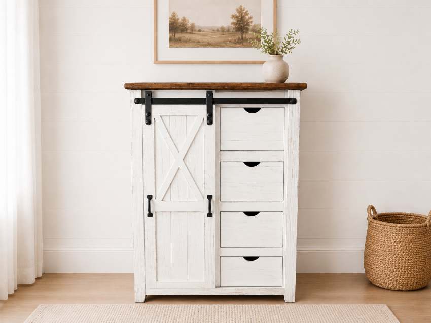 Brazos Barn Door White Farmhouse Rustic Bedroom Set
