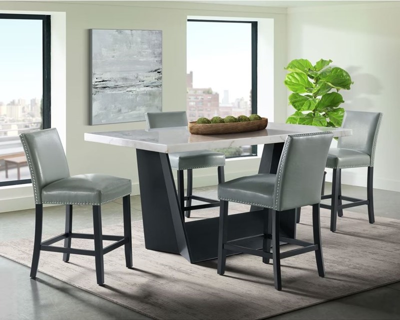 Beckley Counter Height Marble Table Set with Grey Chairs