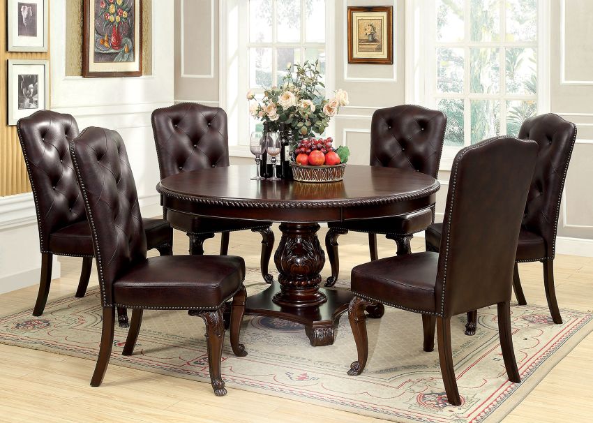Bellagio Formal Dining Set with 60" Round Table & Dark Brown Chairs