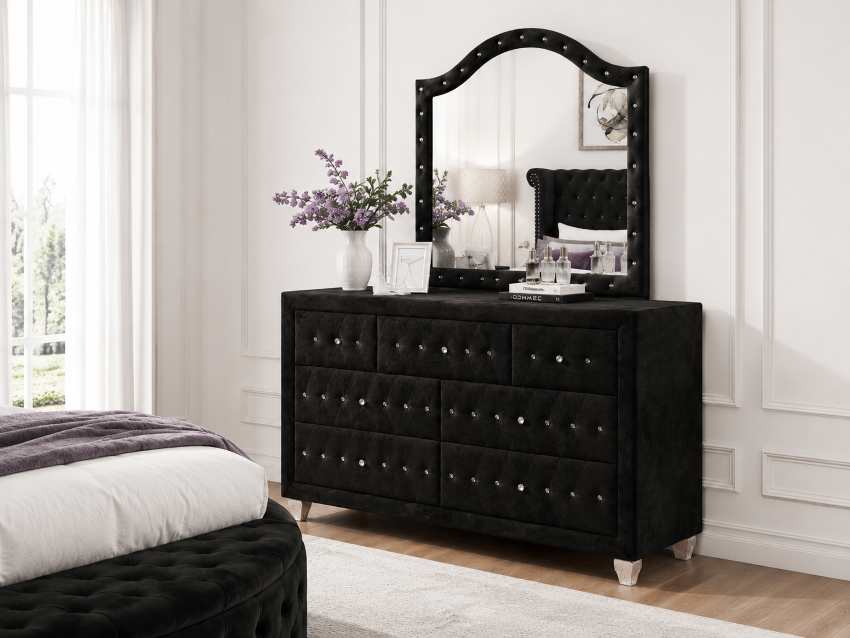 Sansom Glam Black Tufted Upholstered Round Bed Bedroom Set *Warehouse Clearance*