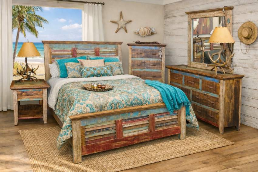 Cabana Western Rustic Multicolor Bedroom Set with Coastal Flair