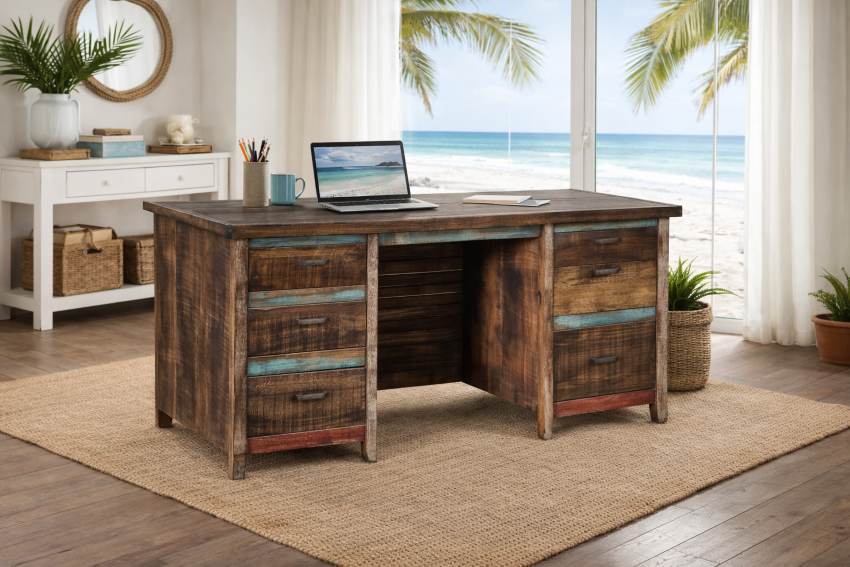 Cabana Multi-Color Western Rustic Executive Desk with Coastal Flair
