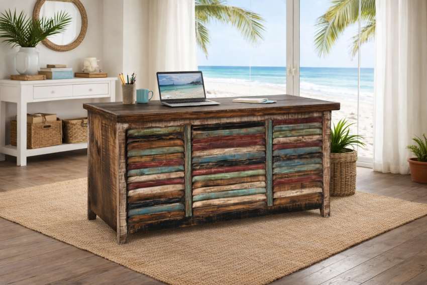 Cabana Multi-Color Western Rustic Executive Desk with Coastal Flair