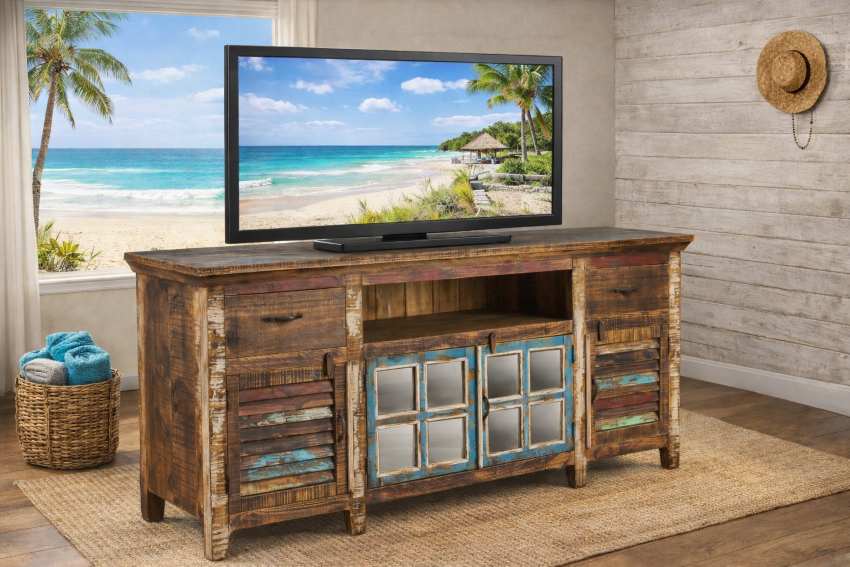 Cabana Western Rustic Multicolor 80 Inch TV Stand with Coastal Flair