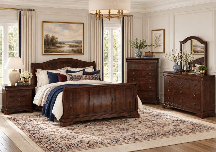 Cameron Traditional Dark Cherry Sleigh Bedroom Set