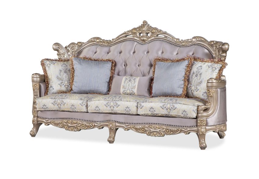 Camilla Elegant Victorian Formal Sofa Set in Silver
