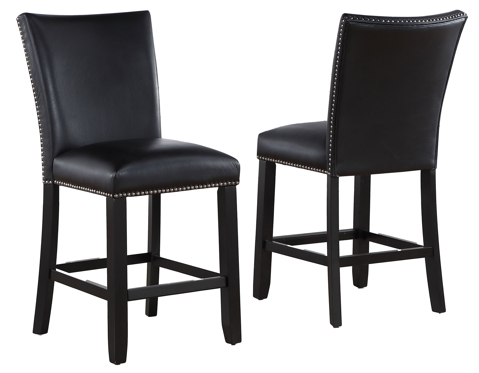 Camille Grey Marble Counter Height 9-Piece Dining Set with Black Chairs