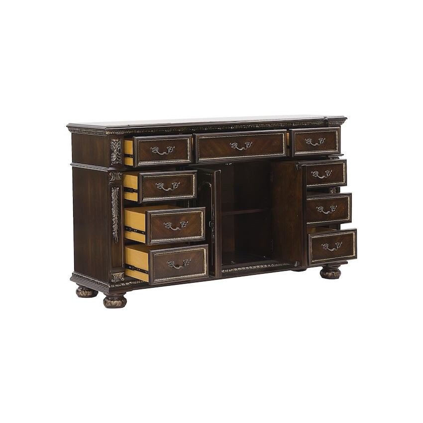 Catalonia Old World European Bedroom Set in Dark Cherry