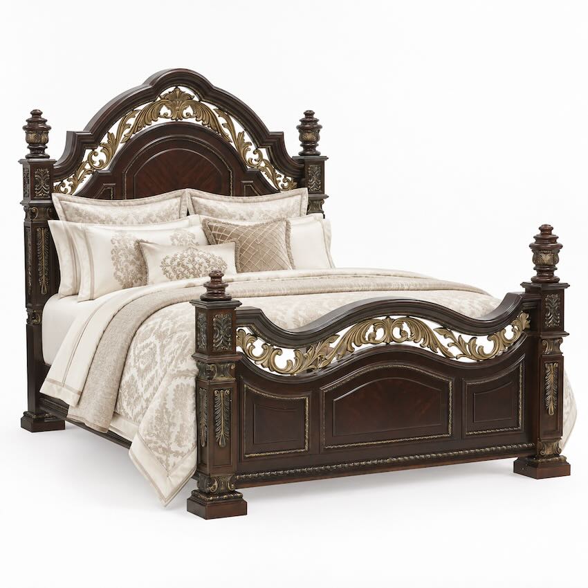 Catalonia Old World European Bedroom Set in Dark Cherry