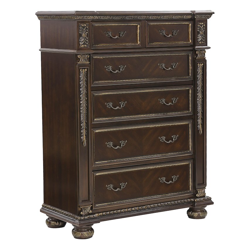 Catalonia Old World European Bedroom Set in Dark Cherry