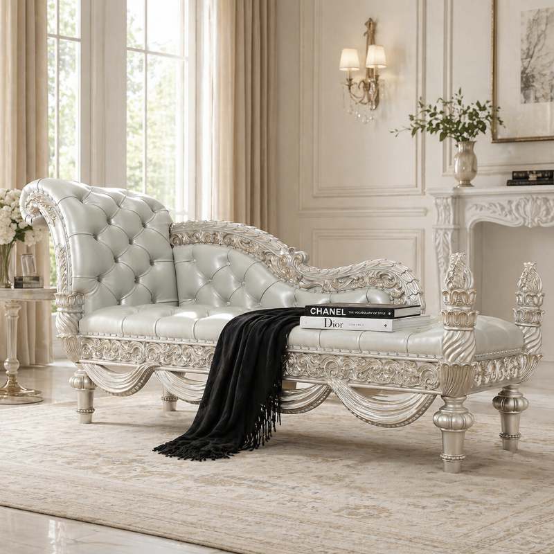 Celestia Palace Metallic Silver Luxury Baroque Bedroom Set