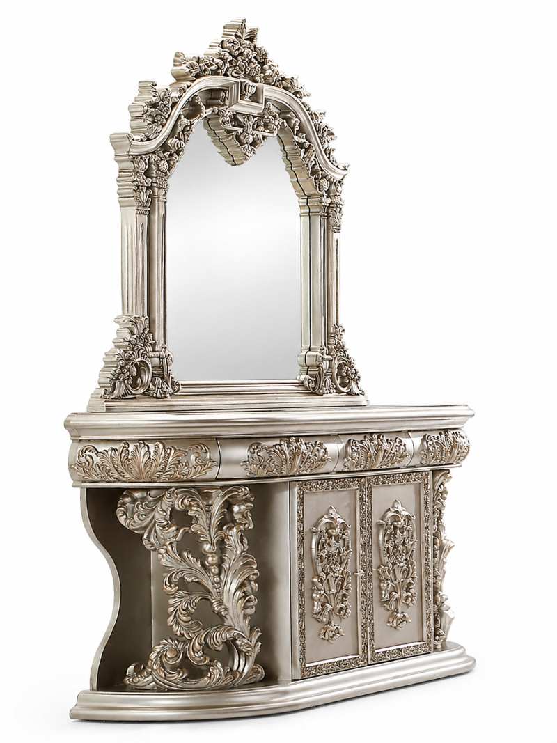 Celestia Palace Metallic Silver Luxury Baroque Bedroom Set