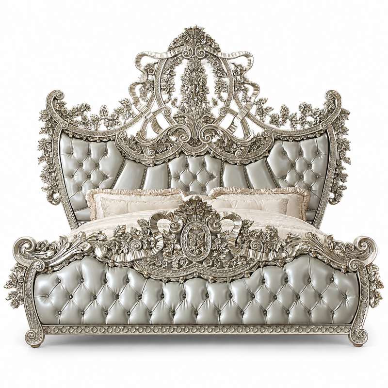 Celestia Palace Metallic Silver Luxury Baroque Bedroom Set
