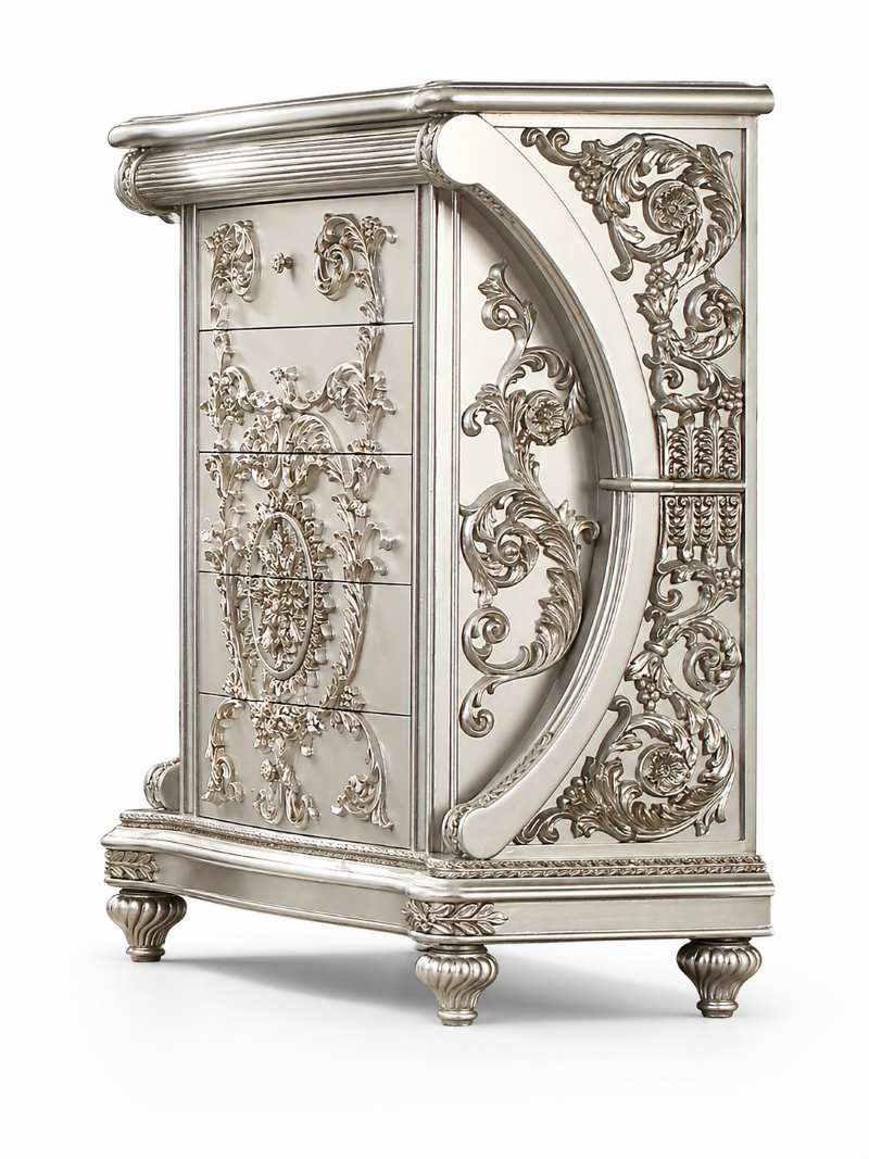 Celestia Palace Metallic Silver Luxury Baroque Bedroom Set