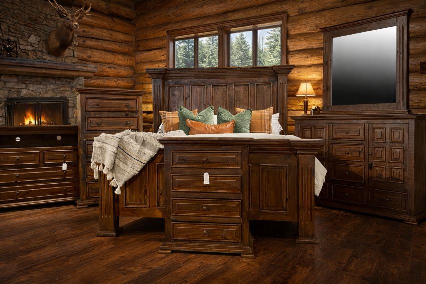 Chalet Lodge Style Rustic Bedroom Set in Brown