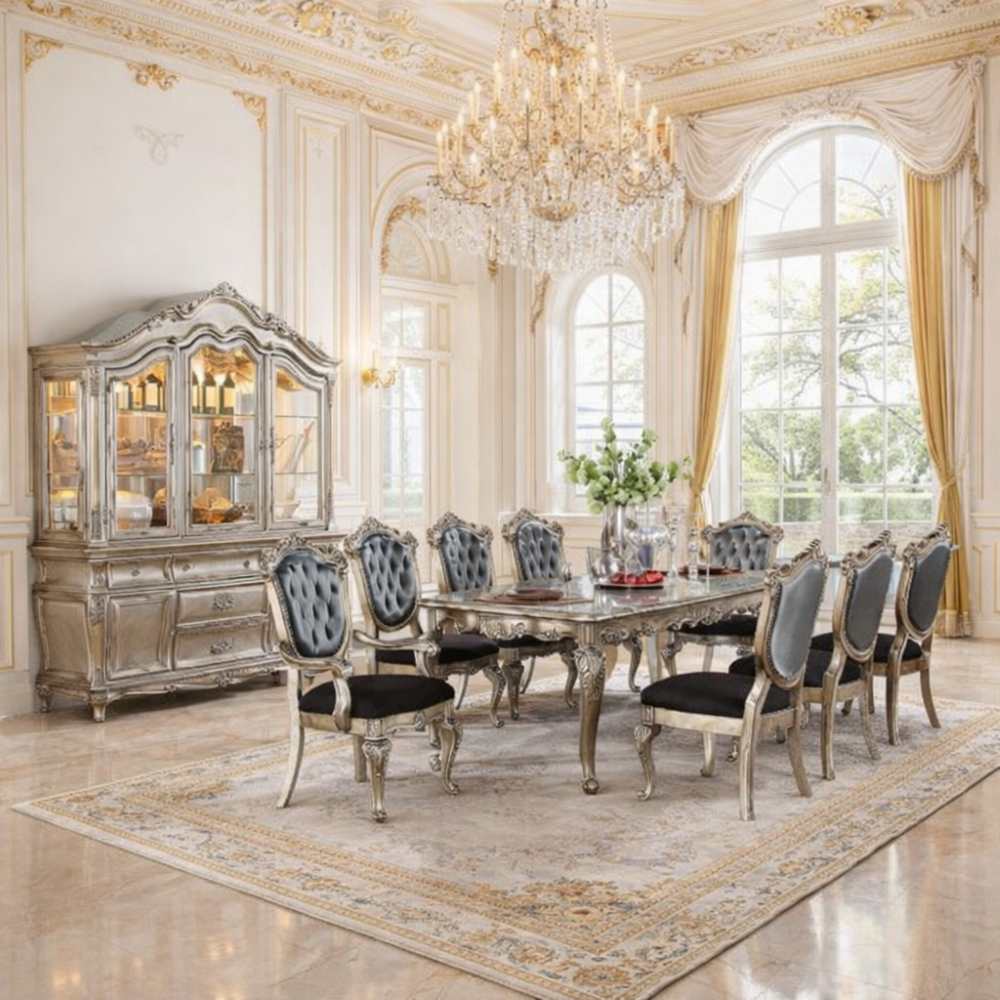 Chantelle Luxury Formal Antique Platinum 9-Piece Dining Room Set