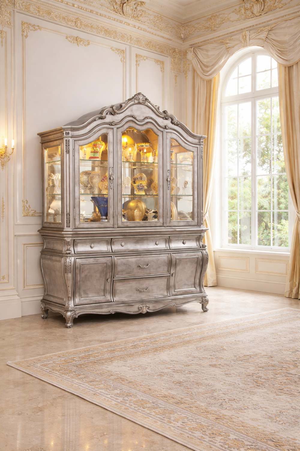 Chantelle Luxury Formal Antique Platinum 9-Piece Dining Room Set