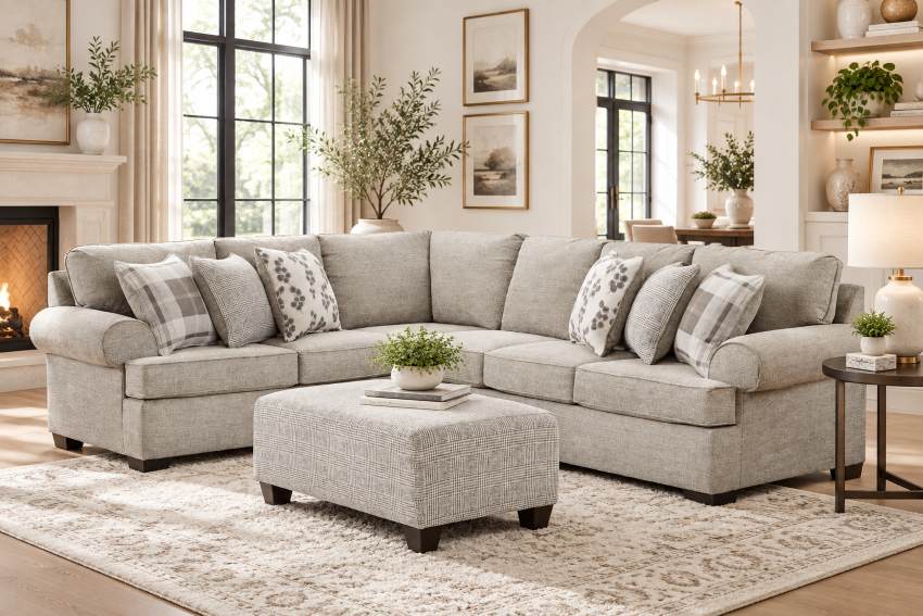 Charleston Light Gray Transitional Sectional Sofa with Optional Ottoman Charleston Light Gray Transitional Sectional Sofa with Optional Ottoman