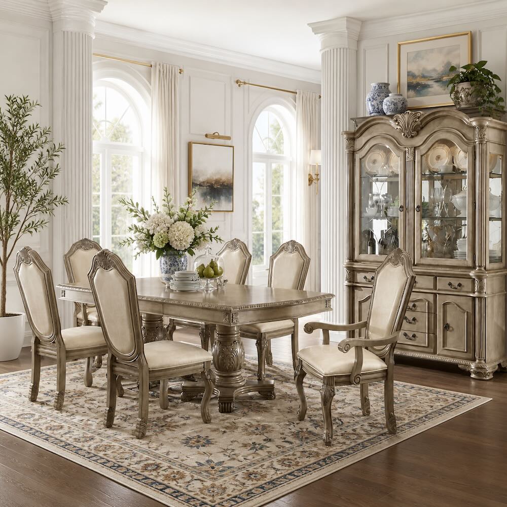 Chateau de Ville Antique White Traditional Formal 7-Piece Dining Set