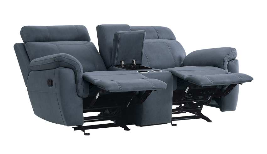 Clifton Blue Microfiber Transitional Reclining Sofa Set