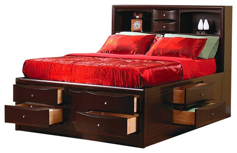 Phoenix Bedroom Set with Storage Bed in Dark Brown