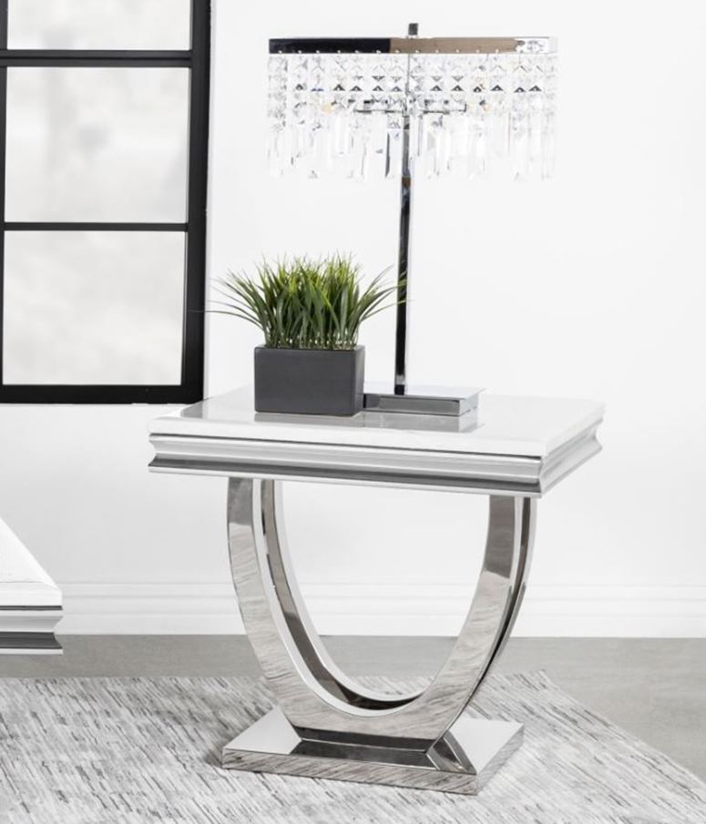 Adabella Contemporary Marble and Chrome Coffee and End Table *Lowest Pricing*