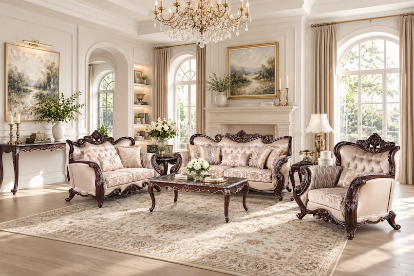 Constantine French Traditional Luxury Living Room Set with Cherry Wood Constantine French Traditional Luxury Living Room Set with Cherry Wood