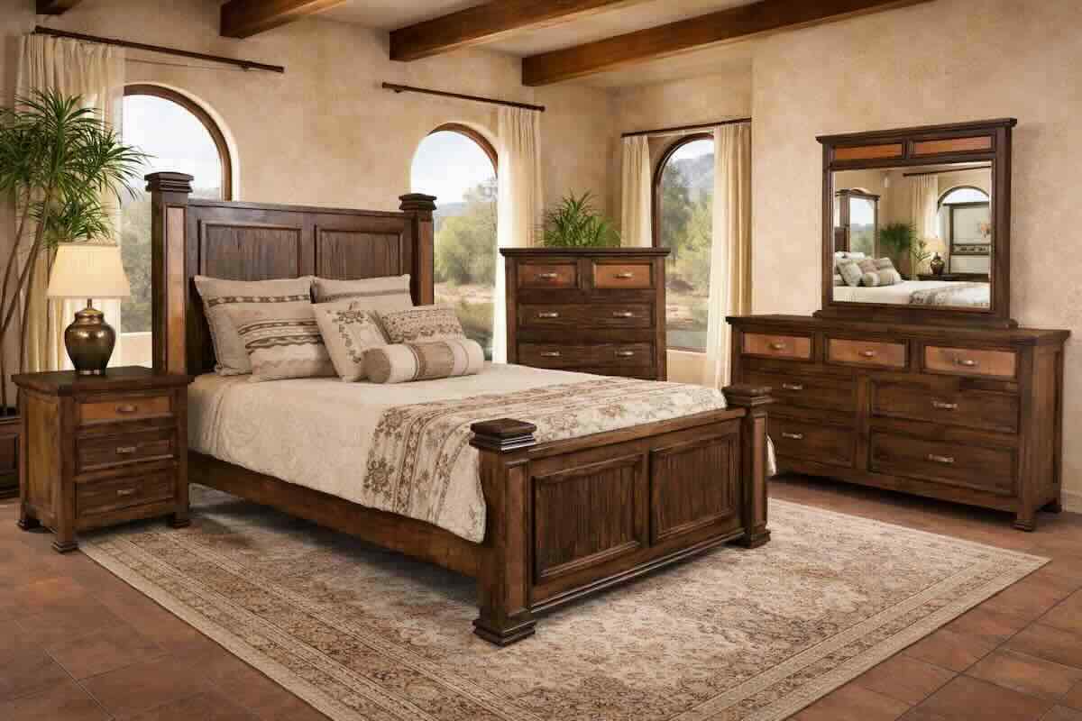 Copper Canyon Western Rustic Bedroom Set with Real Copper Panel Accents