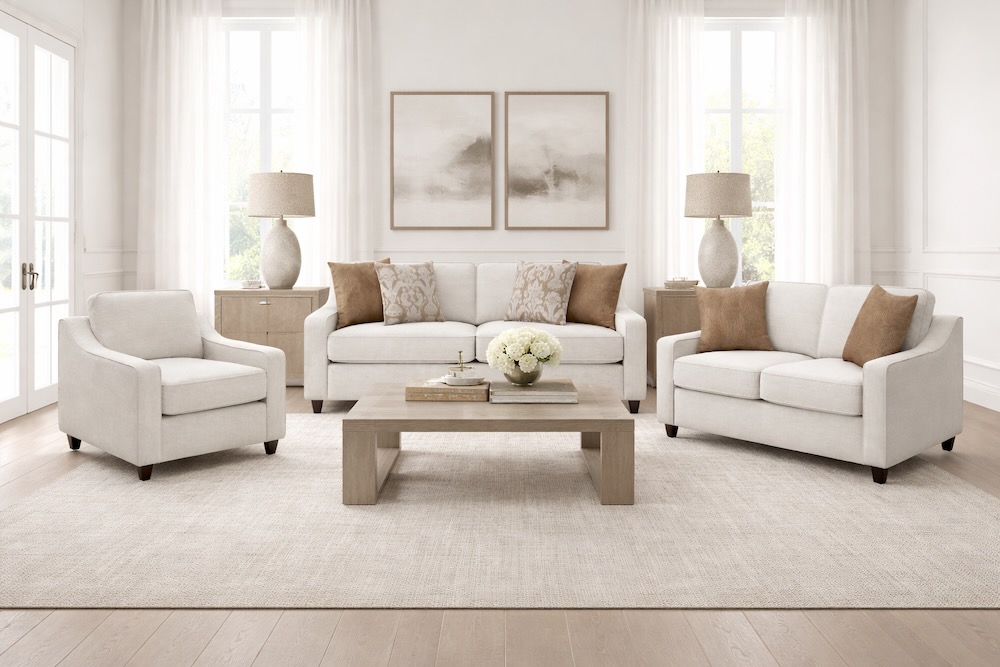 Corinth Cove Beige Chenille Modern Transitional Sofa Set Corinth Cove Beige Chenille Modern Transitional Sofa Set