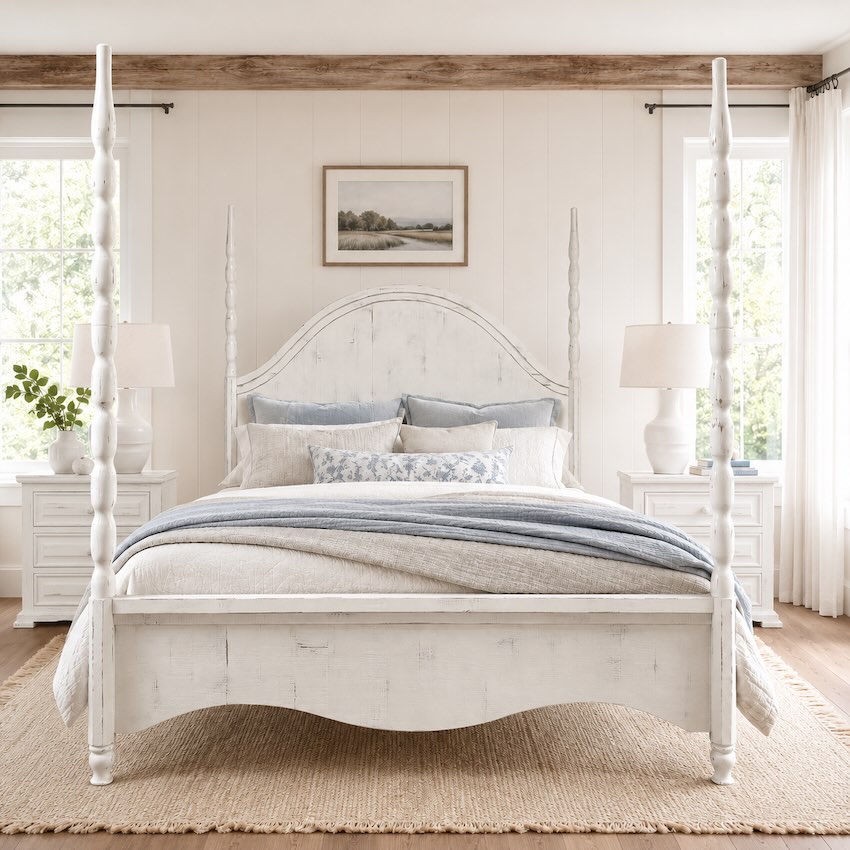 Cottage Grove White Farmhouse Bedroom Set with Poster Bed